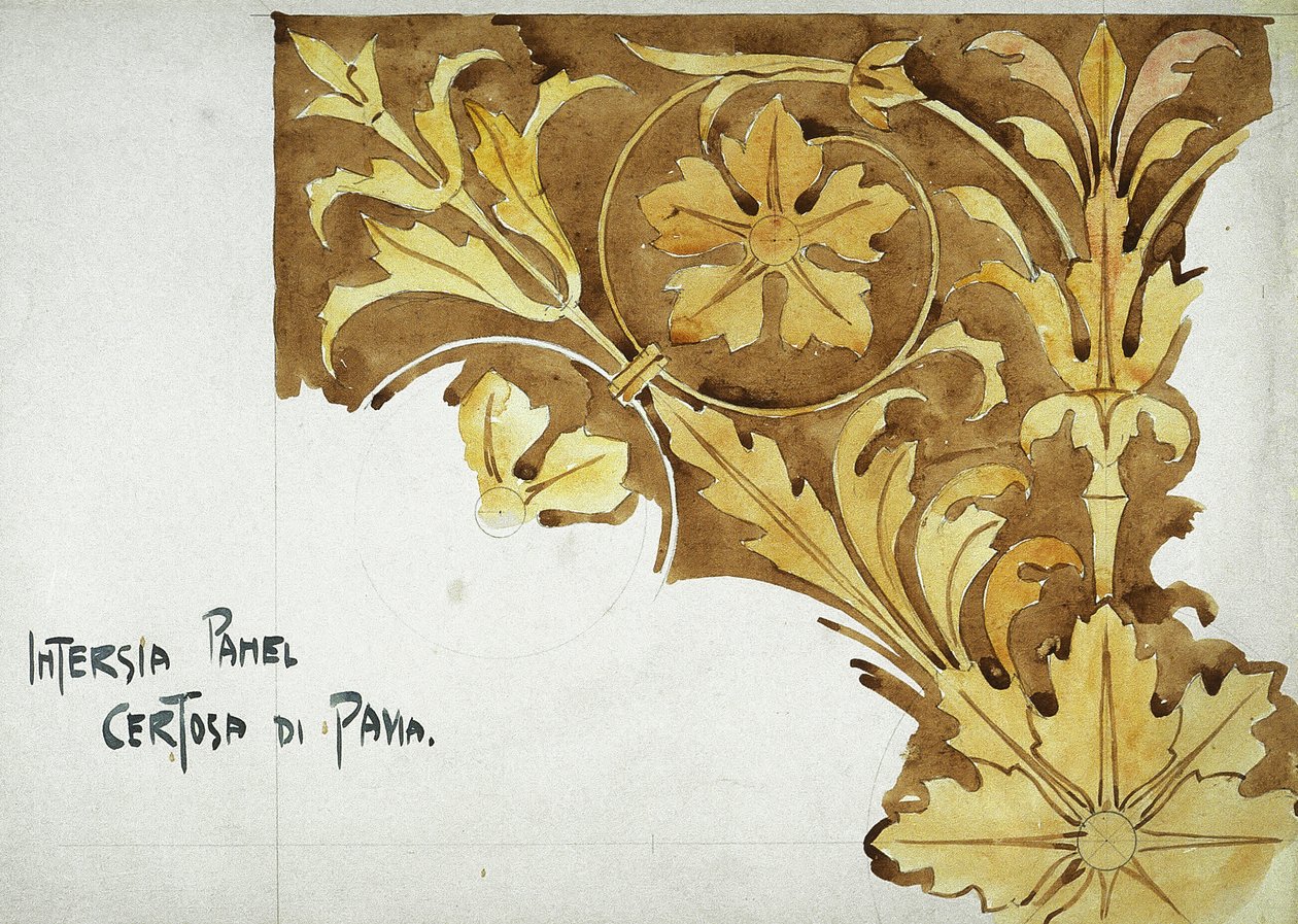 Intarsia Panel, Certosa di Pavia, 1891 (penna och akvarell på papper) av Charles Rennie Mackintosh