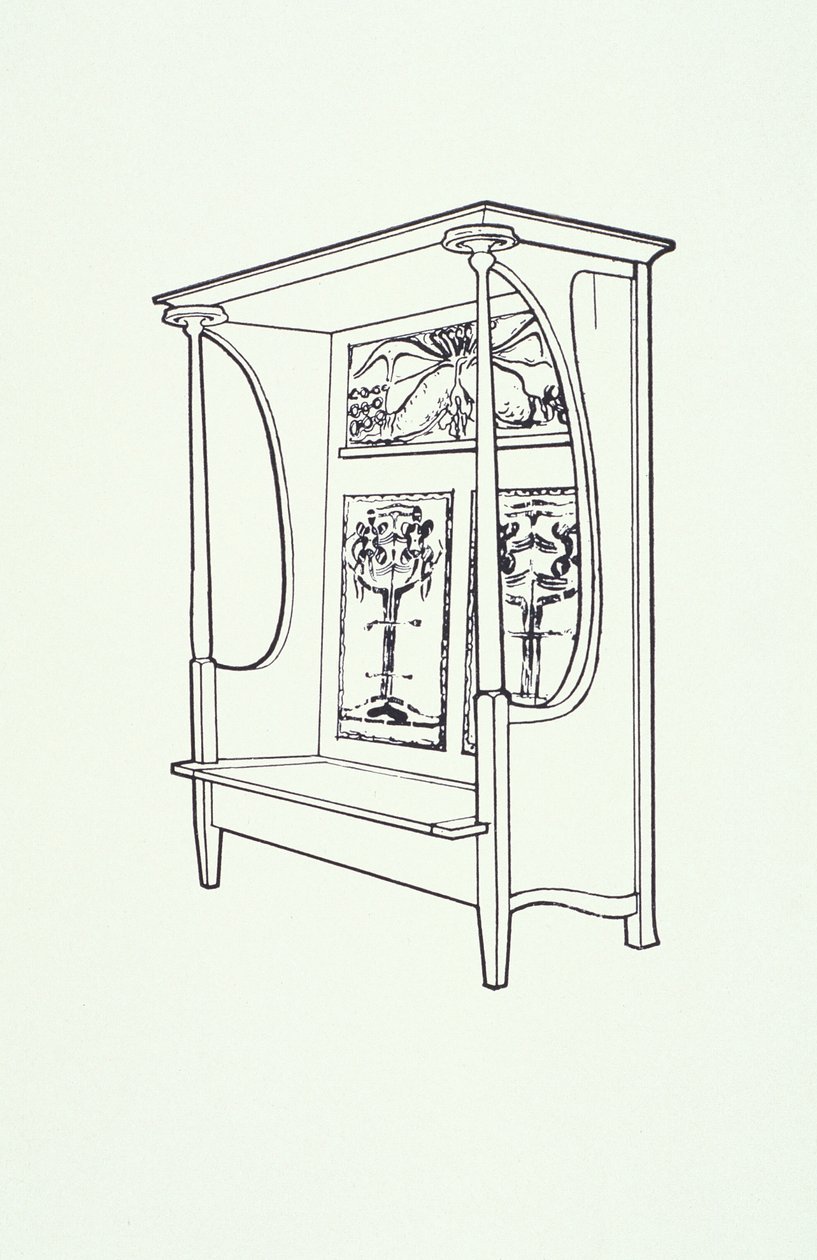Linjeteckning av möbler (ett skåp), ca 1910 (bläck på papper) av Charles Rennie Mackintosh