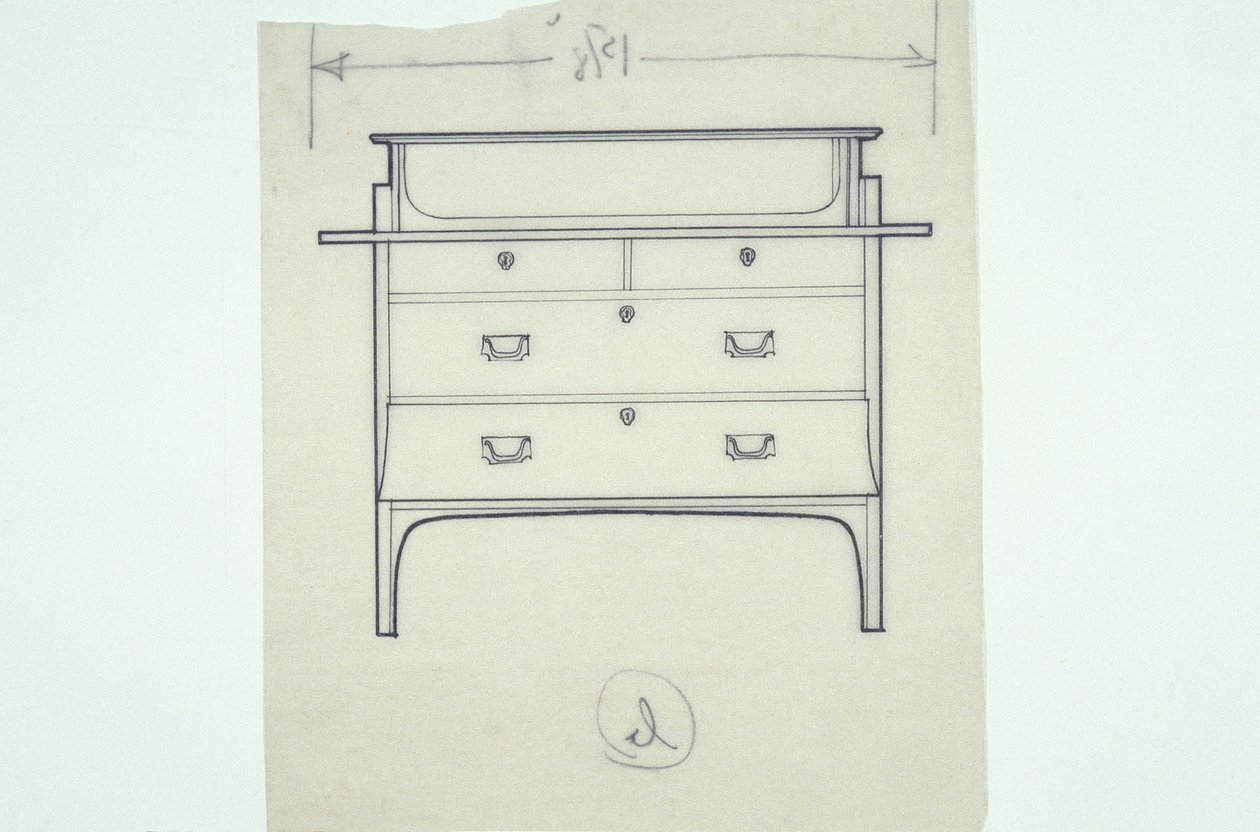 Linjeteckning av möbler (en sättning med målade paneler), c.1910 (bläck på papper) av Charles Rennie Mackintosh