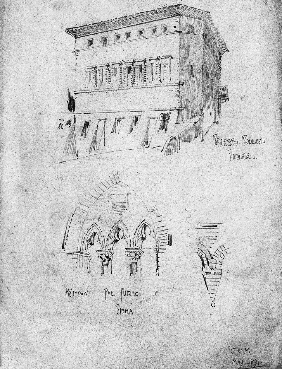 Palazzo Pollini och fönster i Palazzo Pubblico, Siena, 1891 av Charles Rennie Mackintosh