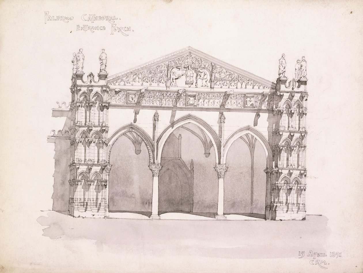 Palermo katedral, studie av entréverandan av Charles Rennie Mackintosh