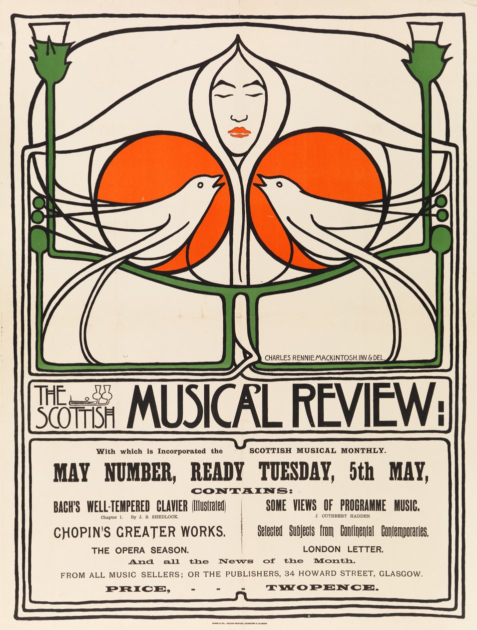 Scottish Musical Review (planografiskt tryck, litografi, papper) av Charles Rennie Mackintosh