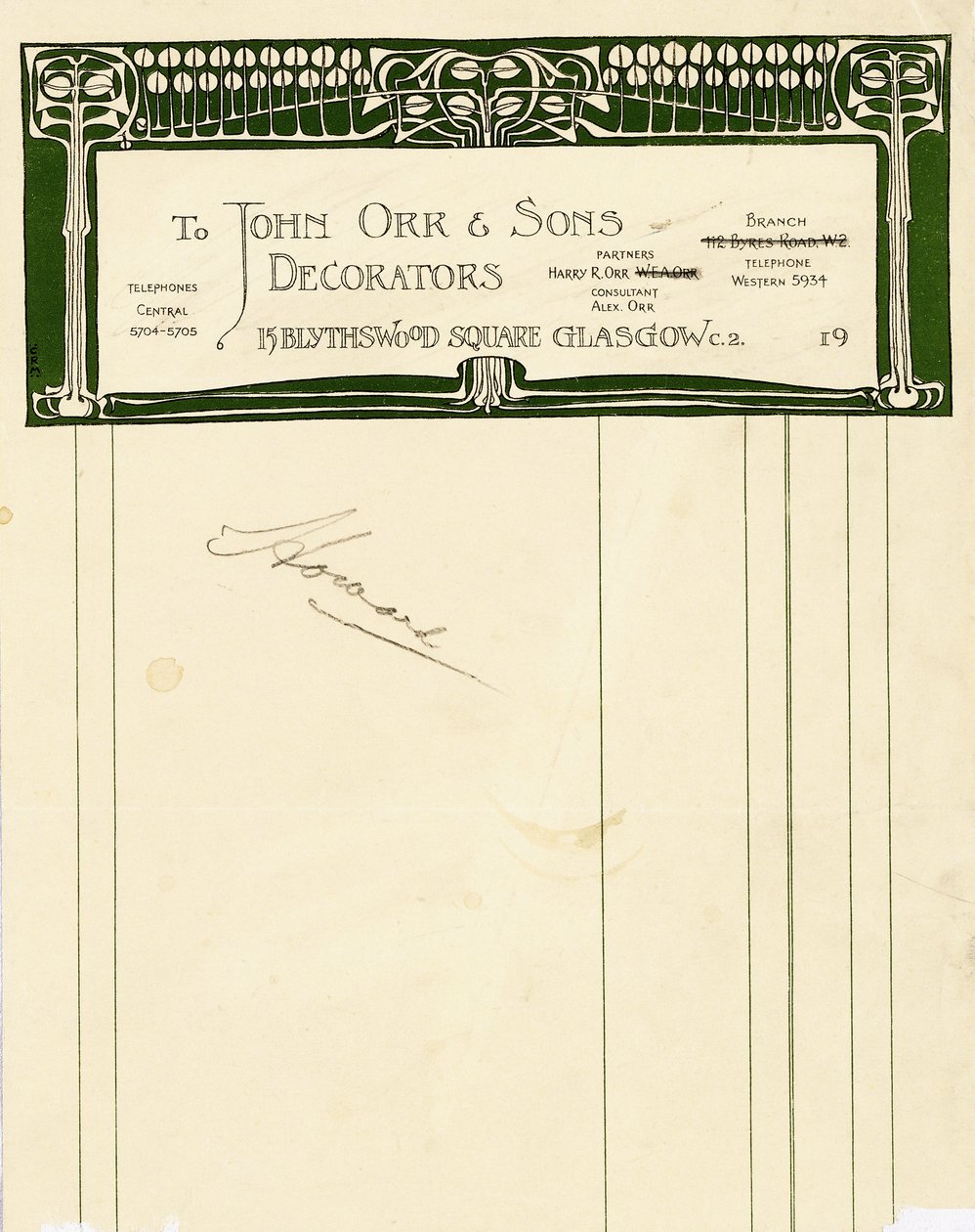 Pappersdesign för John Orr & Sons, Glasgow, ca 1894-1898 (tryckt papper) av Charles Rennie Mackintosh
