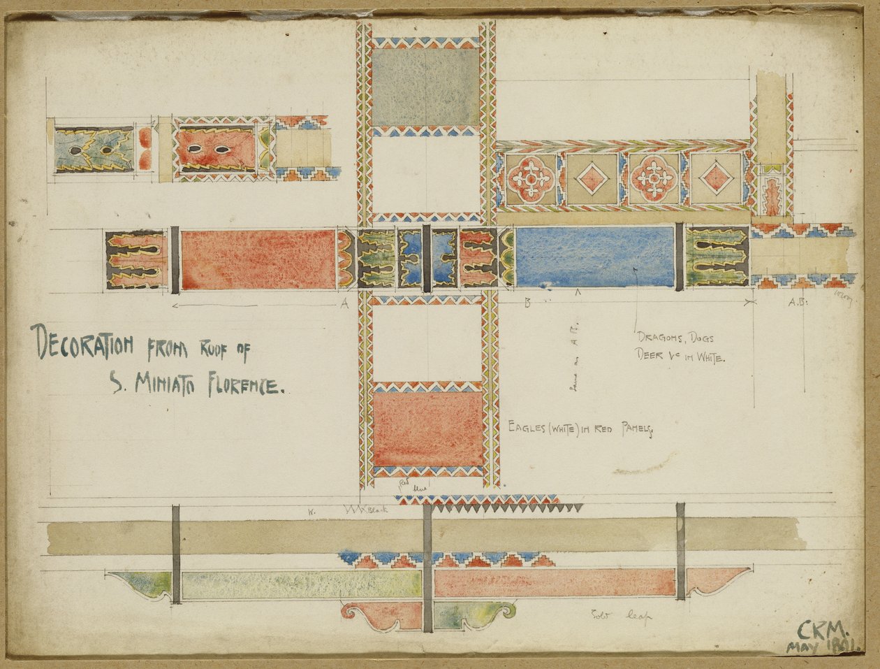 Studier av dekorativa takpaneler, San Miniato, Florens, 1891 av Charles Rennie Mackintosh
