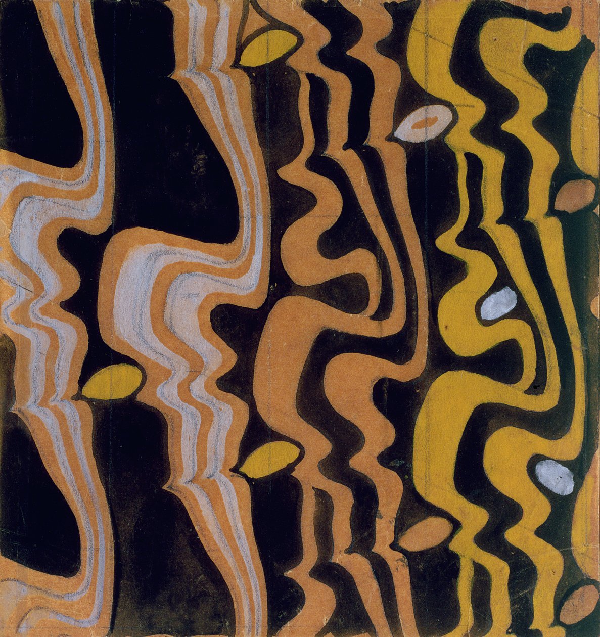 Textildesign (wc & penna på brunt papper) av Charles Rennie Mackintosh