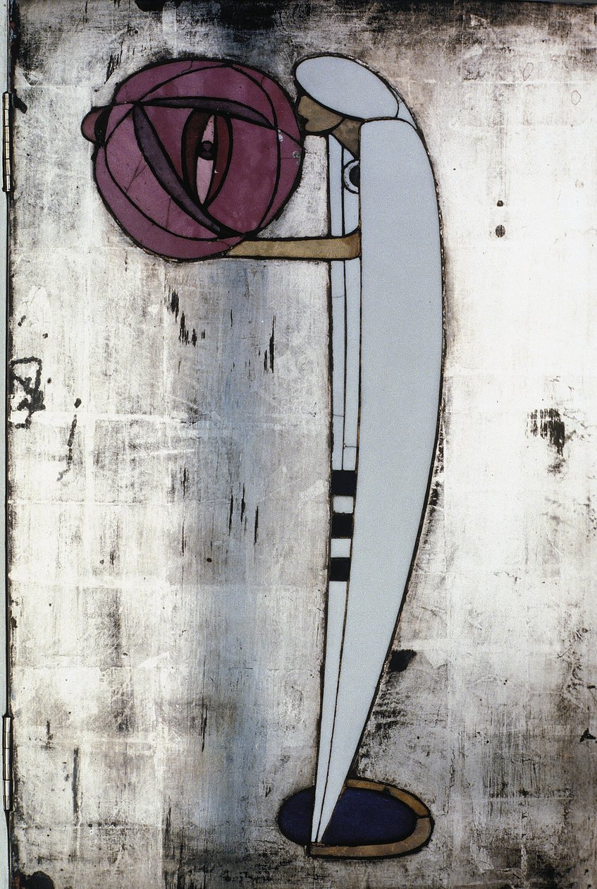 Vitt skåp designat för Mrs. Rowat, 1902 (trä, målat glas, emalj) av Charles Rennie Mackintosh