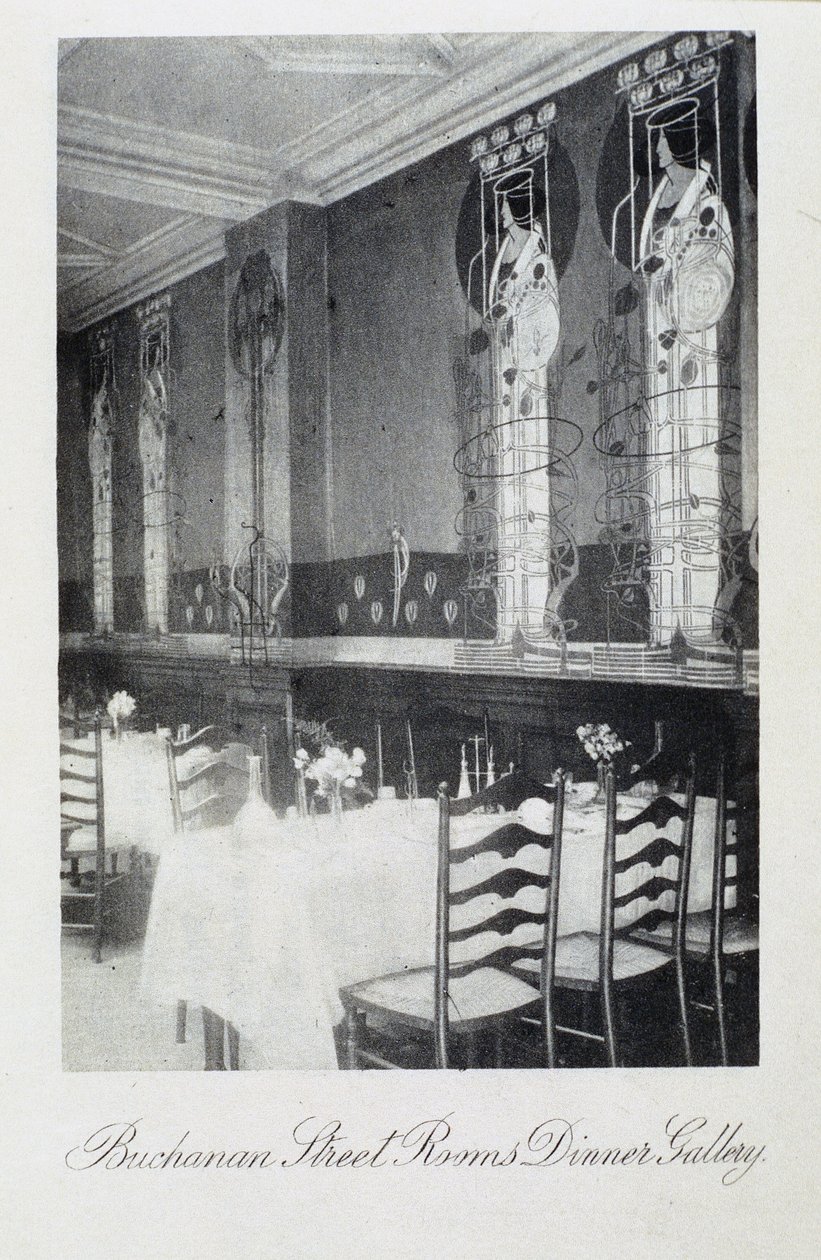 Del av väggmålningen för Cranston Tearooms, Buchanan Street, Glasgow av Charles Rennie and MacDonald Mackintosh Margaret Mackintosh