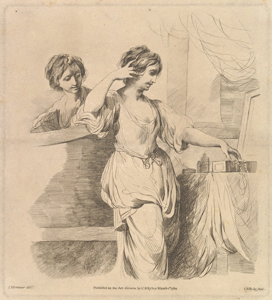 Kvinna vid hennes toalett, 1 mars 1780. av Charles Reuben Ryley