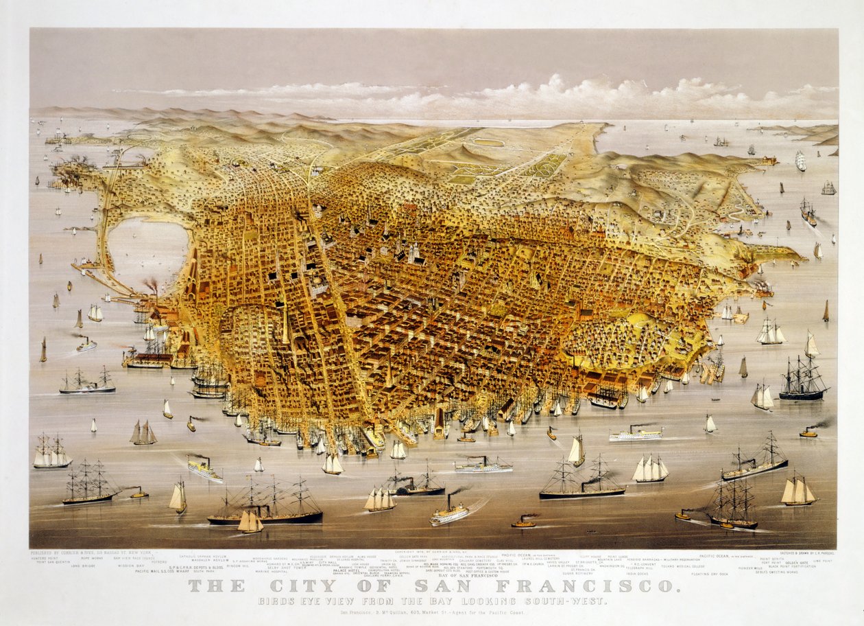 The City of San Francisco, pub. 1878 (färglitografi) av Charles Richard Parsons