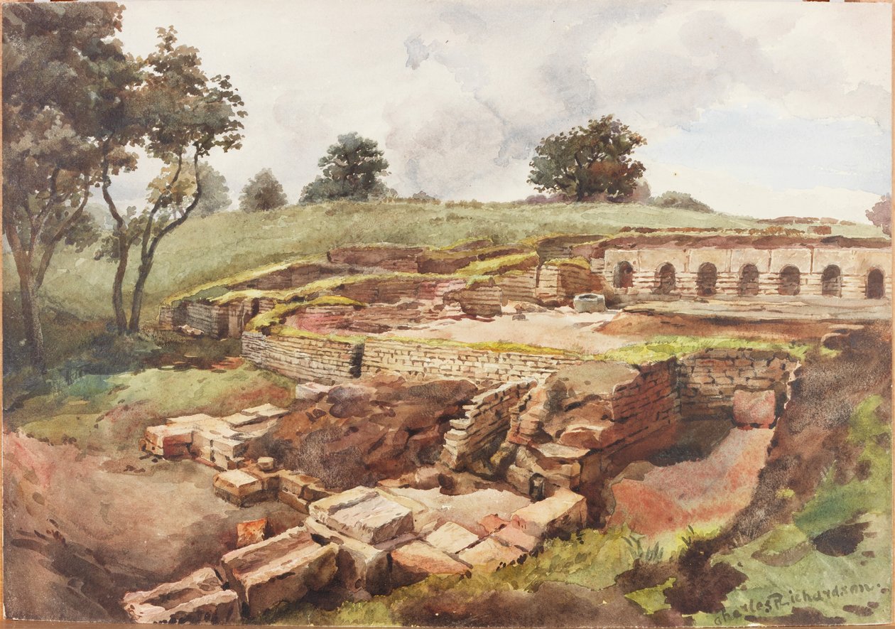 Bath House at Chesters from the North East (kroppsfärg, penna och wc på papper) av Charles Richardson