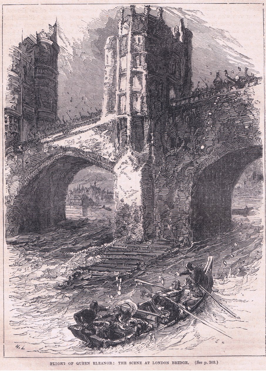 Flight of Queen Eleanor: scen vid London Bridge AD 1263 av Charles Ricketts