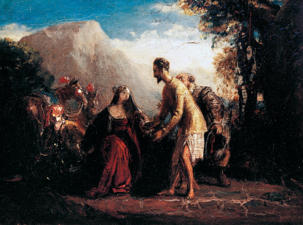 Don Quijote och Dulcinea (olja på duk av Charles Robert Leslie