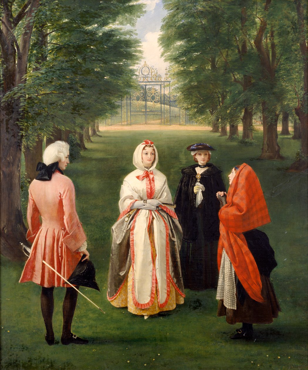Jeanie Deans vädjar till drottning Caroline i närvaro av hertigen av Argyll och Lady Suffolk (olja på duk) av Charles Robert Leslie