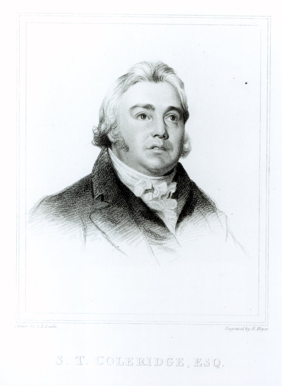 Porträtt av Samuel Taylor Coleridge (1772-1834) graverad av Henry Meyer (1782-1847) av Charles Robert Leslie