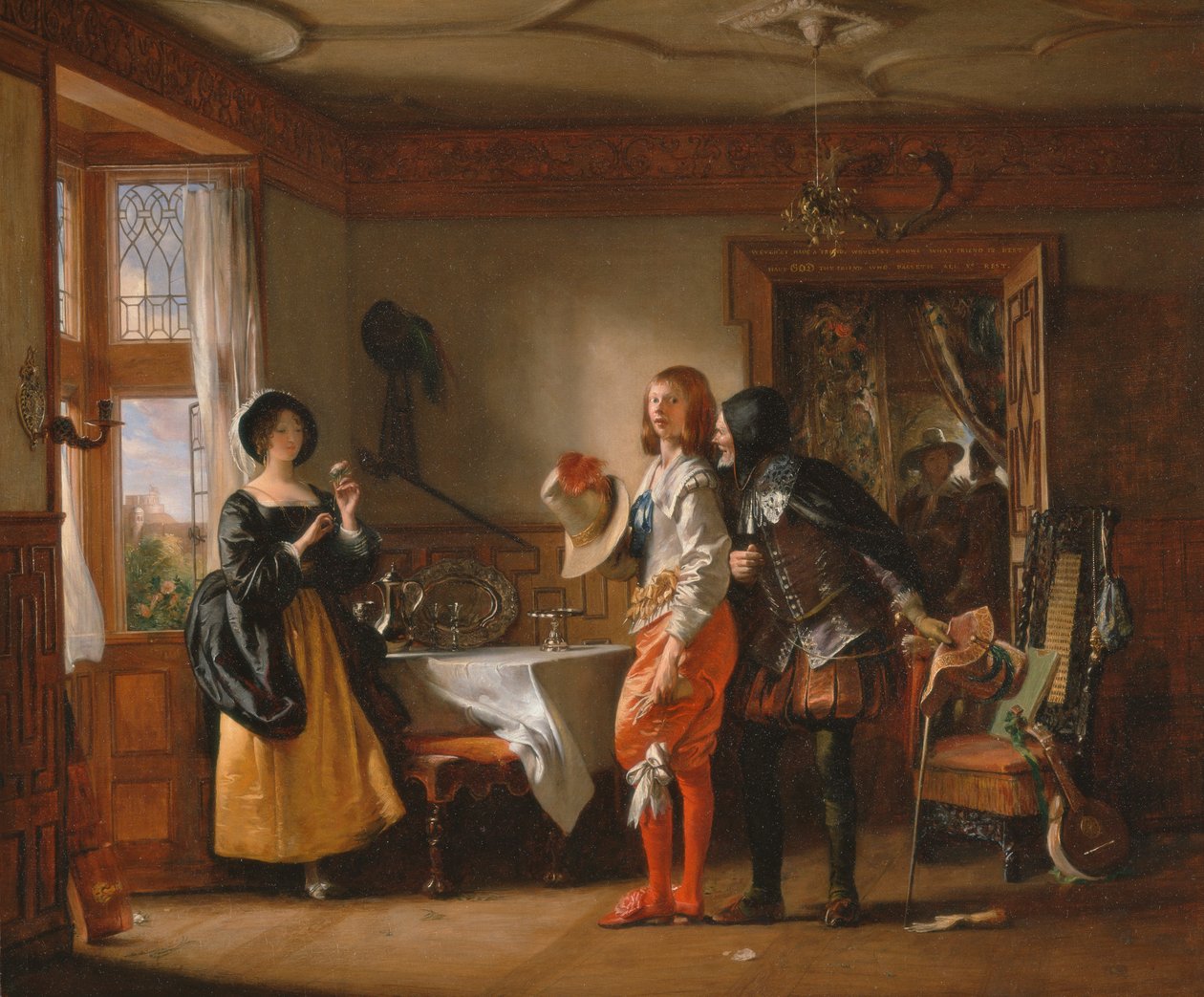 Slender, med hjälp av Shallow, uppvaktande Anne Page, från "The Merry Wives of Windsor", akt III, scen iv av Charles Robert Leslie
