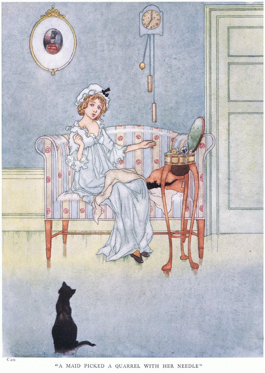 En piga valde ett bråk med sin nål, 1930-talet av Charles Robinson