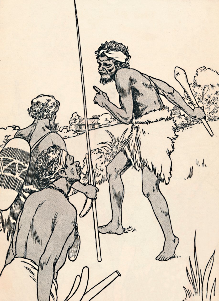 Aboriginalmän närmar sig en nybyggargård, 1912 av Charles Robinson