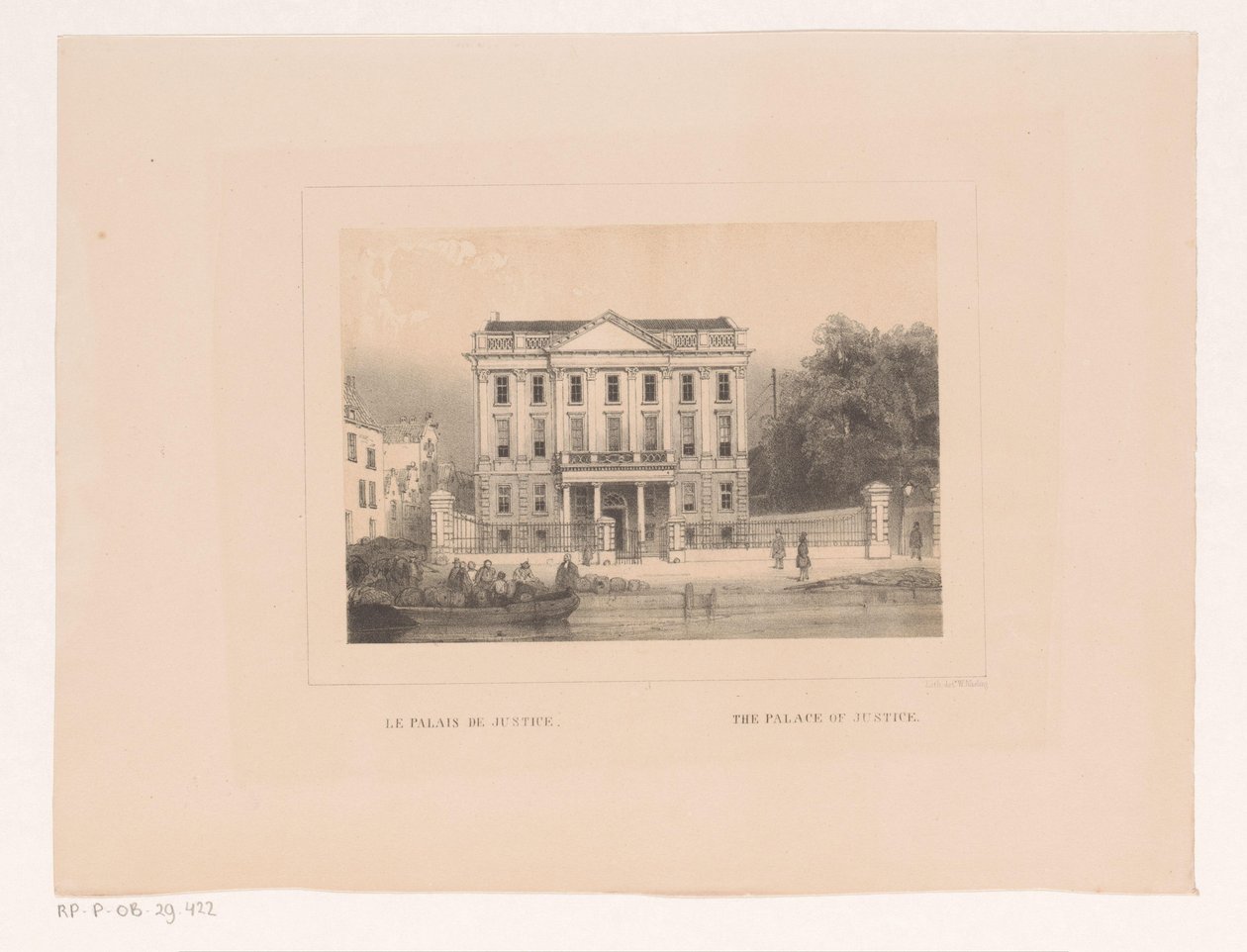 Utsikt över Justitiepalatset i Rotterdam Le palais de justice / Rättvisans palats (titel på objekt) Vues et monuments de la ville de Rotterdam / Utsikter och monument över staden Rotterdam (serietitel) av Charles Rochussen