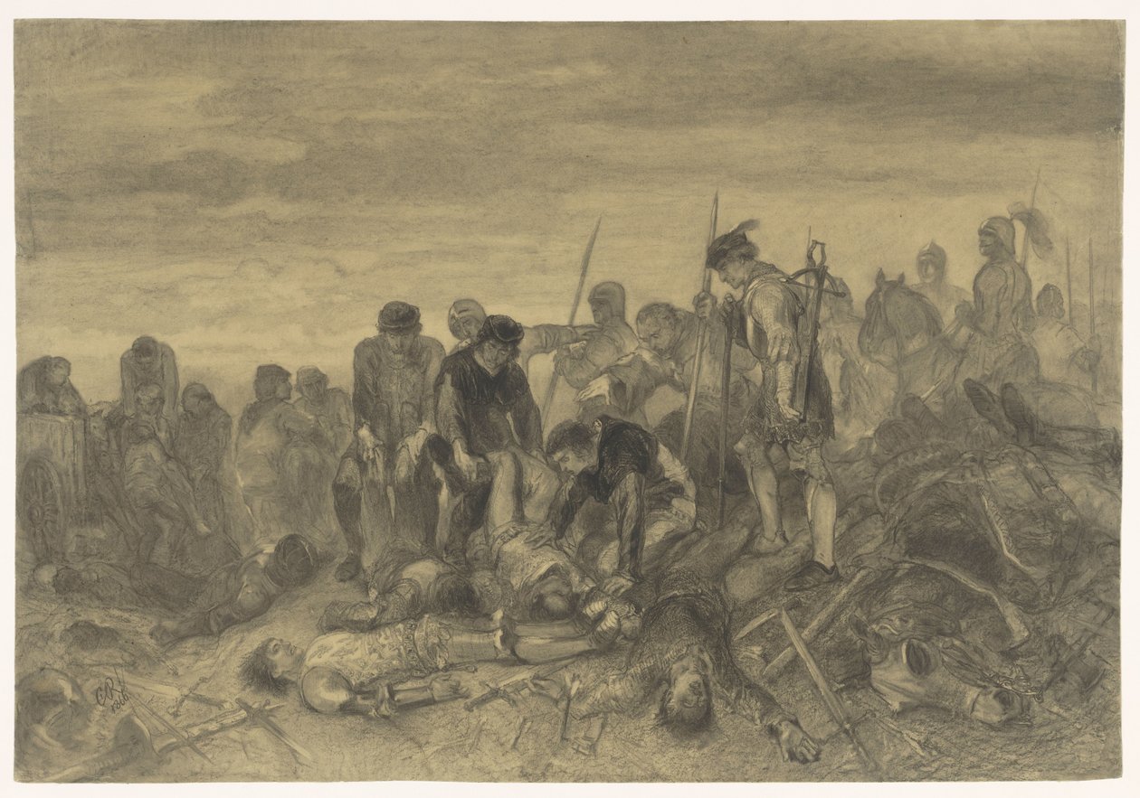 Kroppen av Richard III, kung av England, hittades på slagfältet i Bosworth, 1485 av Charles Rochussen