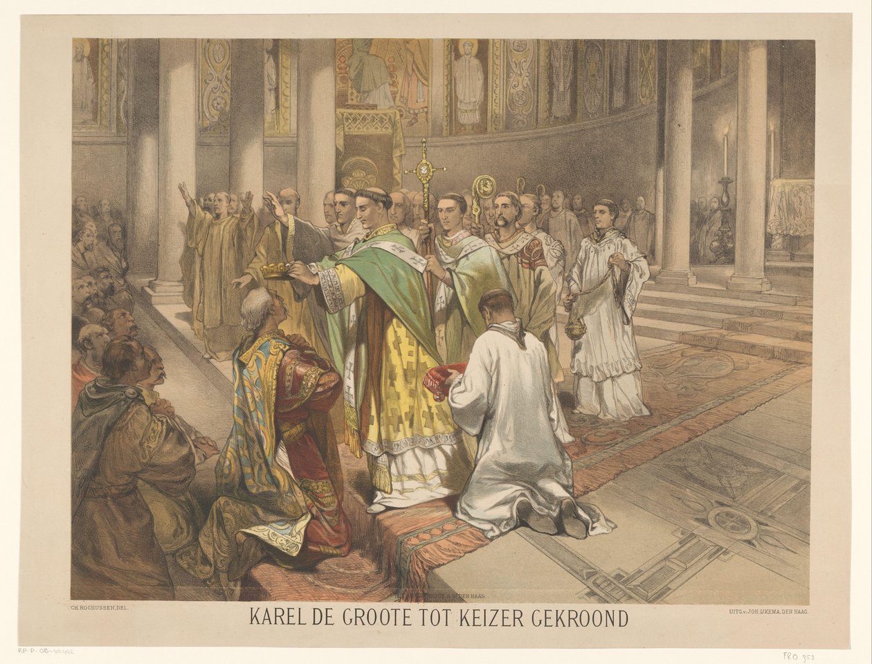 Karl den Store kröntes till kejsare Karl den Store krönt till kejsare (titel på objekt) Serie med tjugofyra nationella historietavlor, för skola och hem (serietitel) av Charles Rochussen