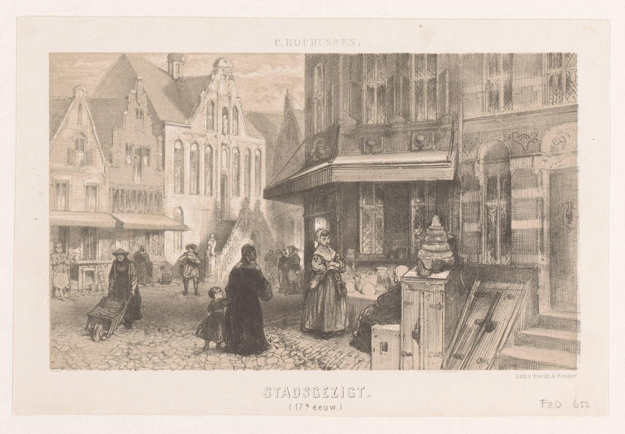 Människor på gatan Stadsbild (1600-talet) (titel på objekt) av Charles Rochussen