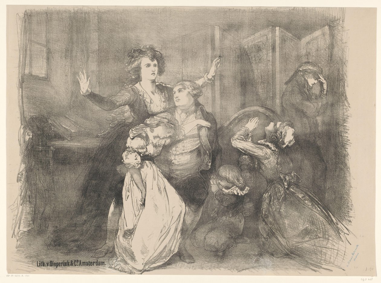 Scen från scendramat Marie Antoinette Tillkännagivanden av baletter och pjäser framförda i Amsterdam City Theatre (serietitel) av Charles Rochussen
