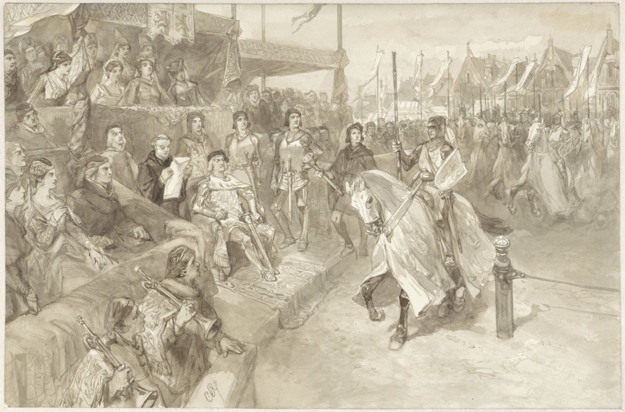 Turneringsspel i Haarlem, illustration av avsnittet från De Roos van Dekama av Charles Rochussen