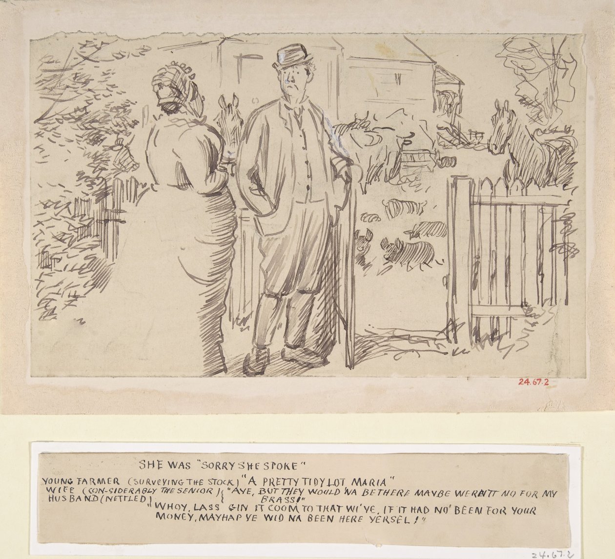 Hon var ledsen att hon talade, 1870-1891. av Charles Samuel Keene