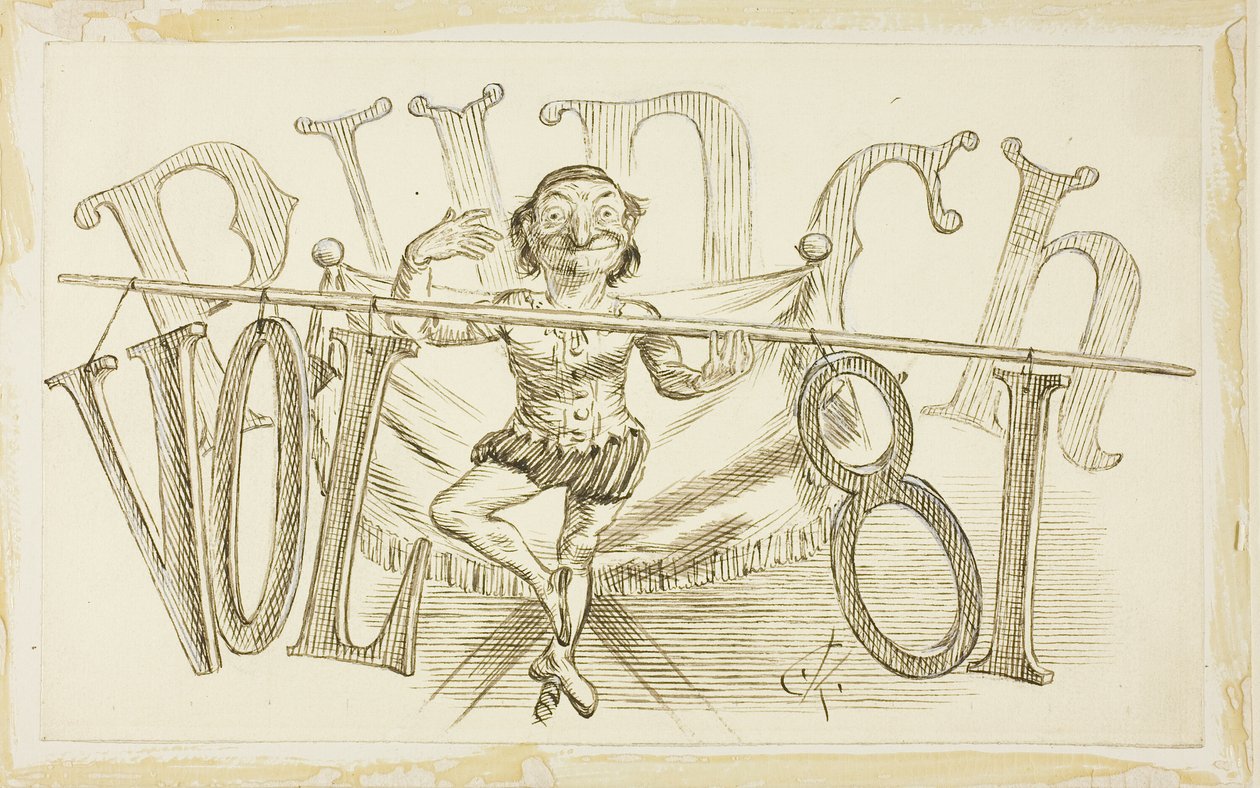 Studie för titelsida från Punch, volym 81 av Charles Samuel Keene