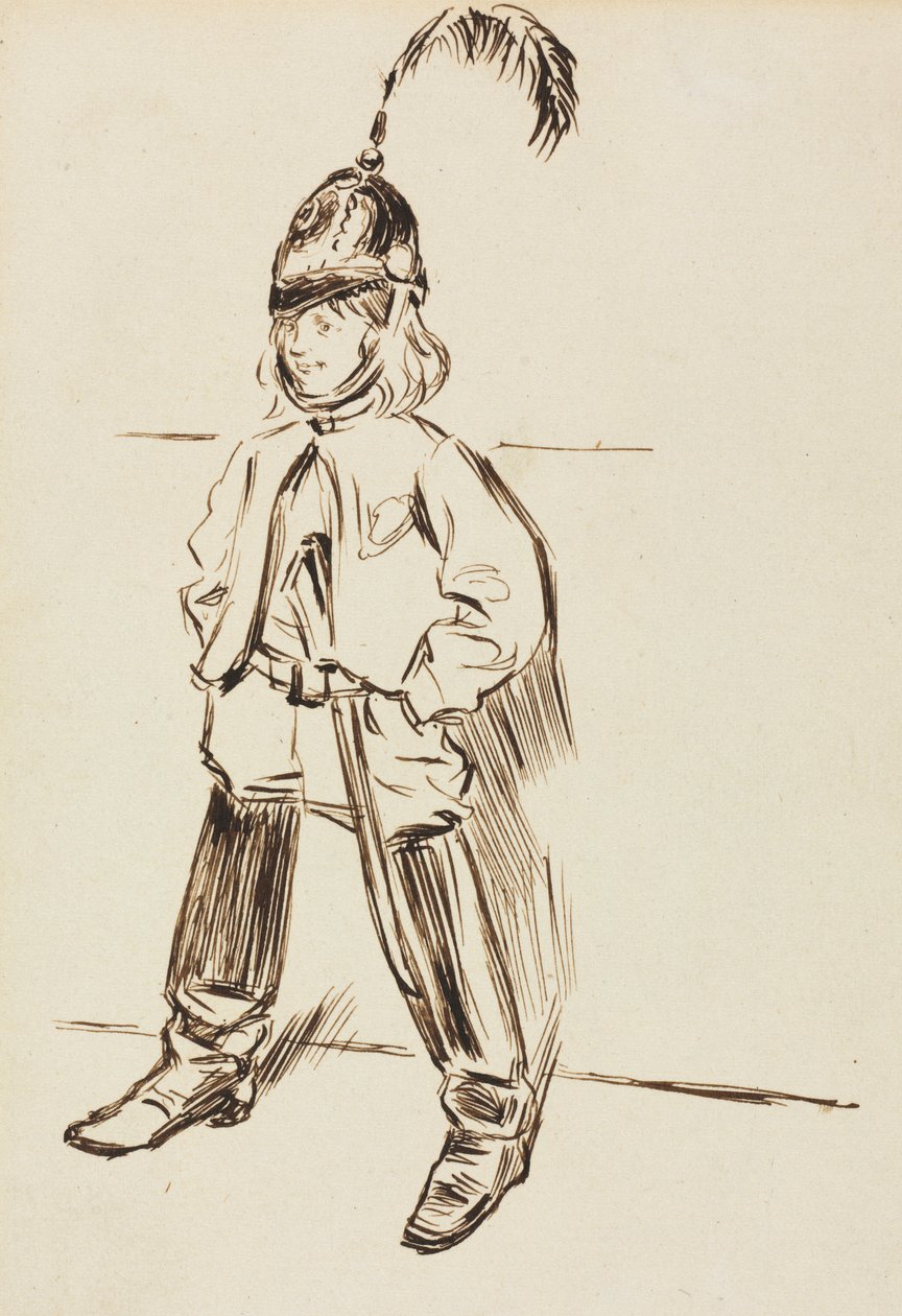 Studie av ett barn i hjälm och stövlar av Charles Samuel Keene