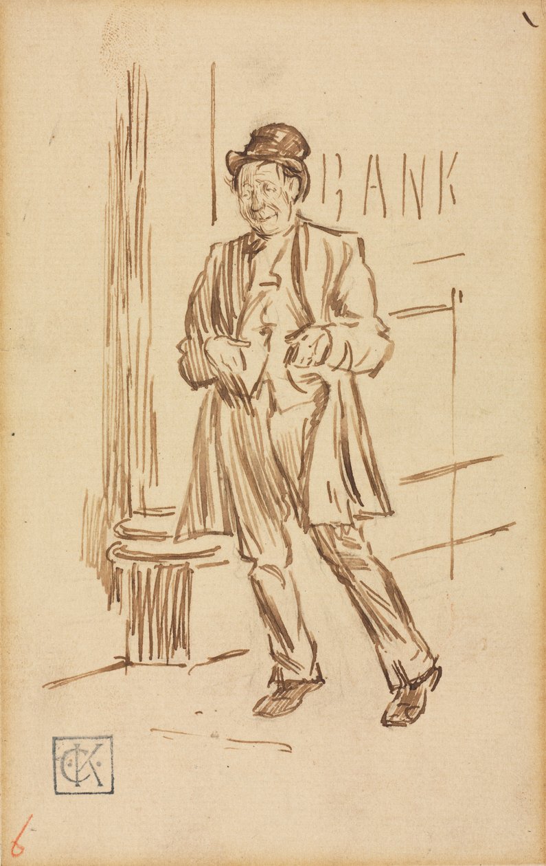 Studie av en berusad man som passerar en bank av Charles Samuel Keene