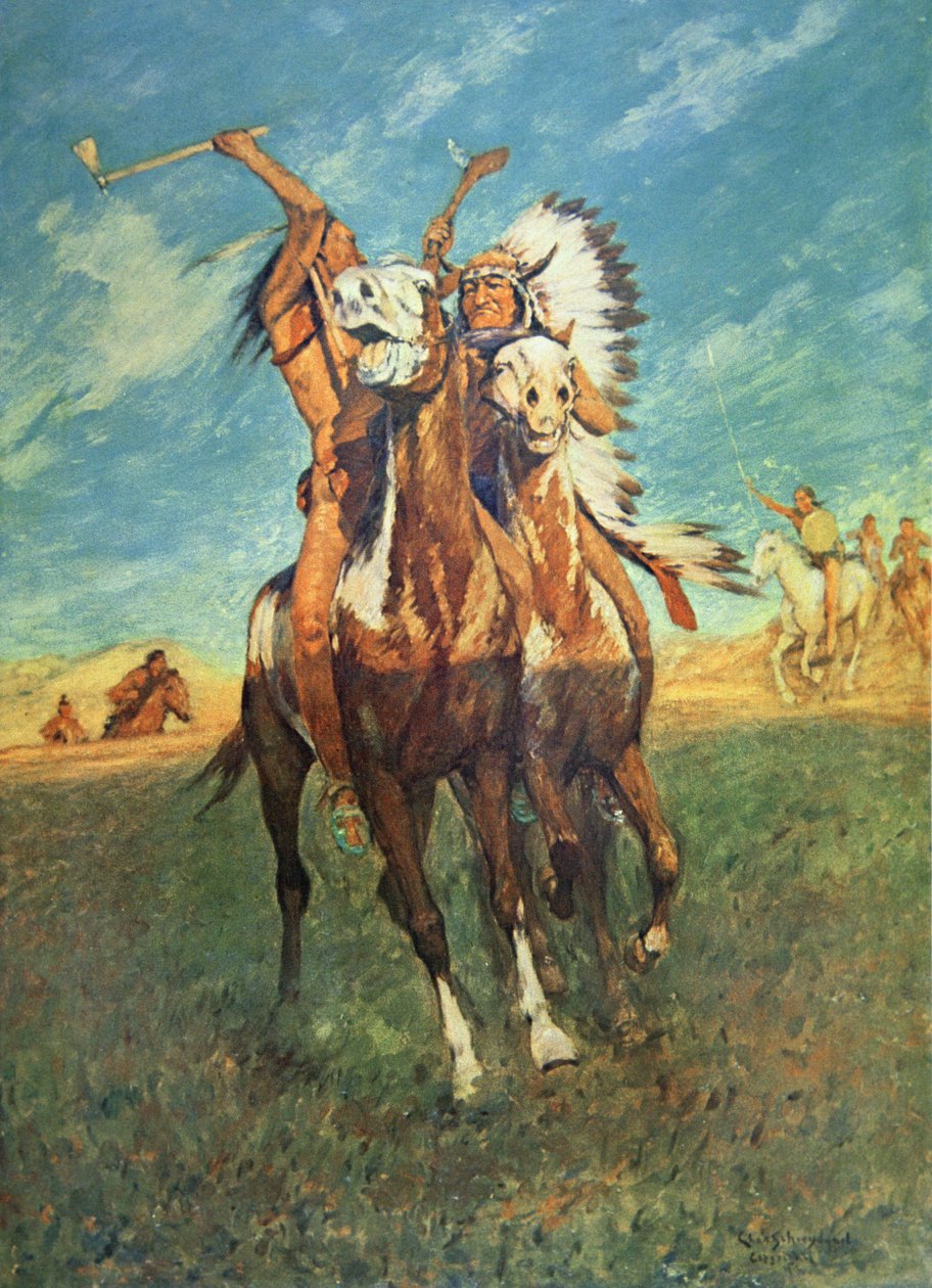 Fight to the Finish (akvarell på papper) av Charles Schreyvogel