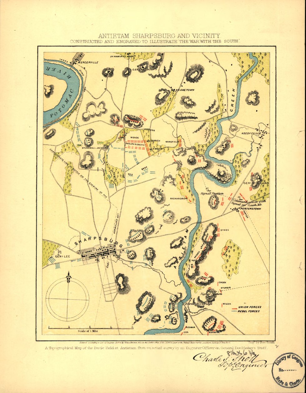 Antietam Sharpsburg med omnejd. Konstruerad och graverad för att illustrera "The war with the South" LOC 99447381 av Charles Sholl