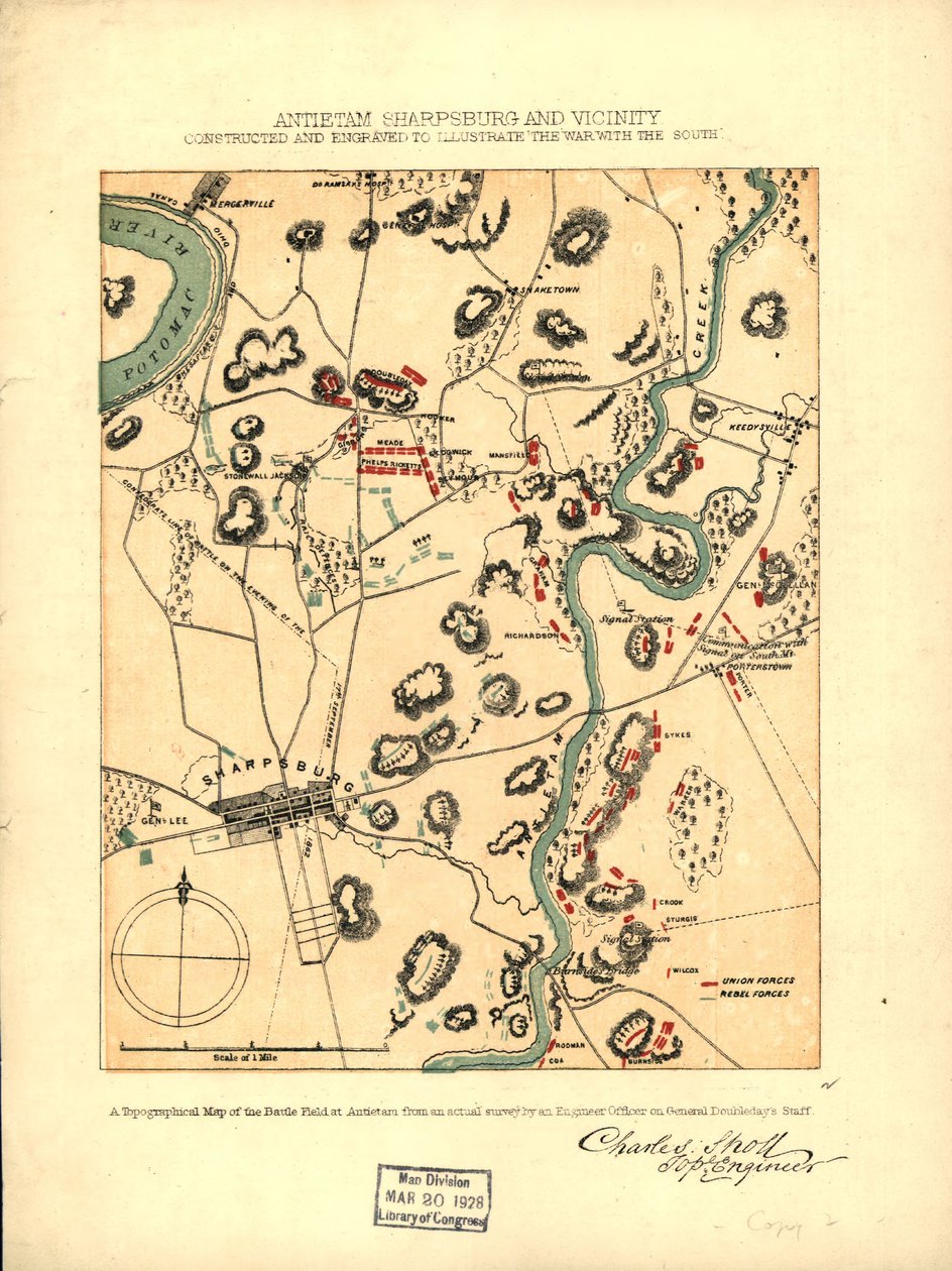 Antietam Sharpsburg med omnejd. Konstruerad och graverad för att illustrera "The war with the South" LOC 99466713 av Charles Sholl