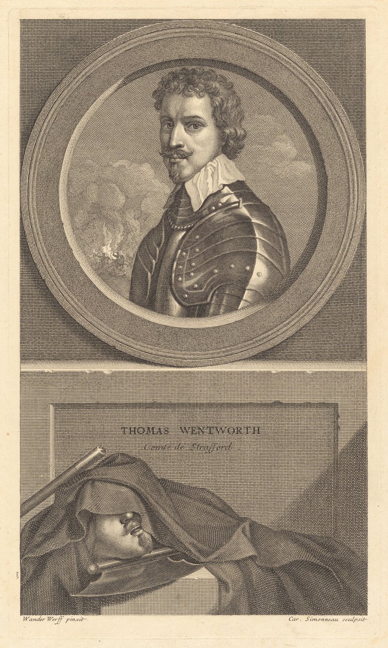 Thomas Wentworth, Earl of Strafford av Charles Simonneau after Adriaen van der Werff after Sir Anthony van Dyck
