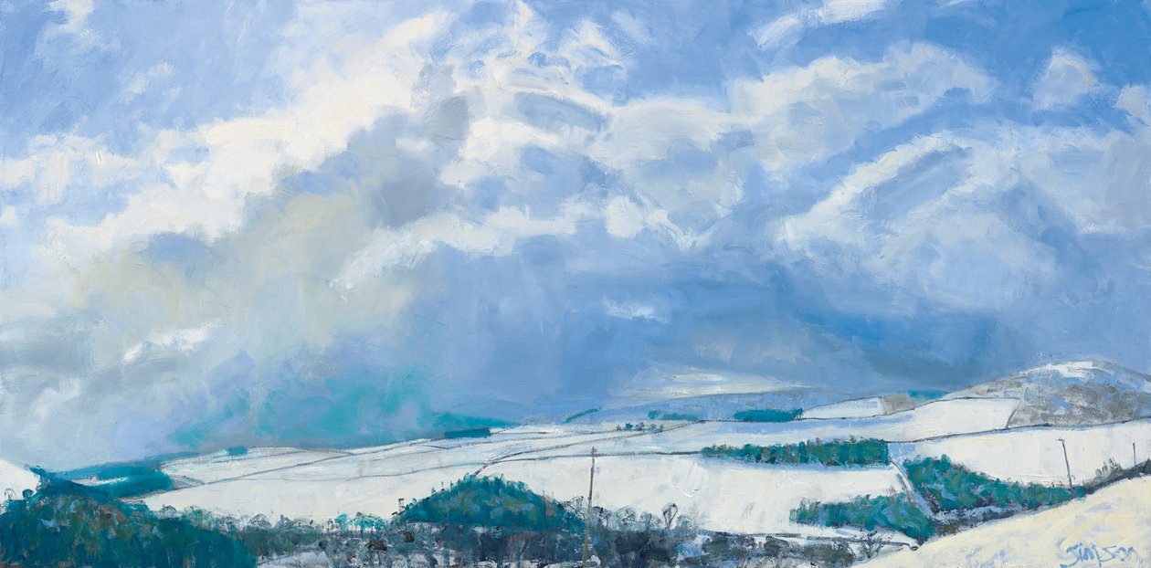 Moln samlas över kullarna, 2016 (olja på duk) av Charles Simpson