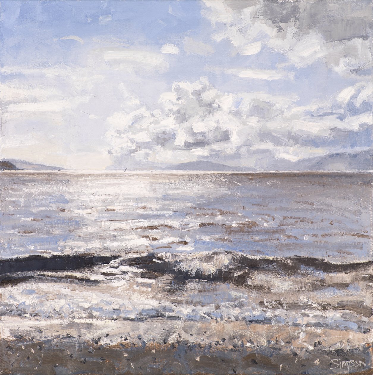Grey Sea, Ledaig, 2017 (olja på duk) av Charles Simpson