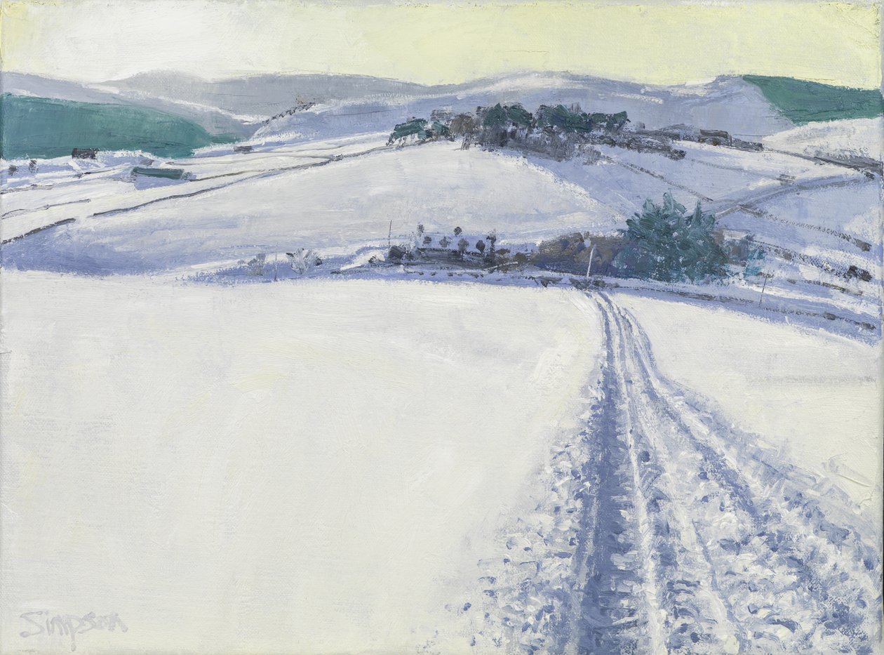 Spår genom snön, 2016 (olja på duk) av Charles Simpson