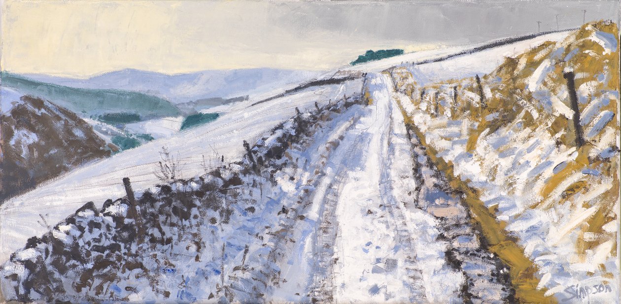 Track to Clovenfords, 2017 (olja på duk) av Charles Simpson