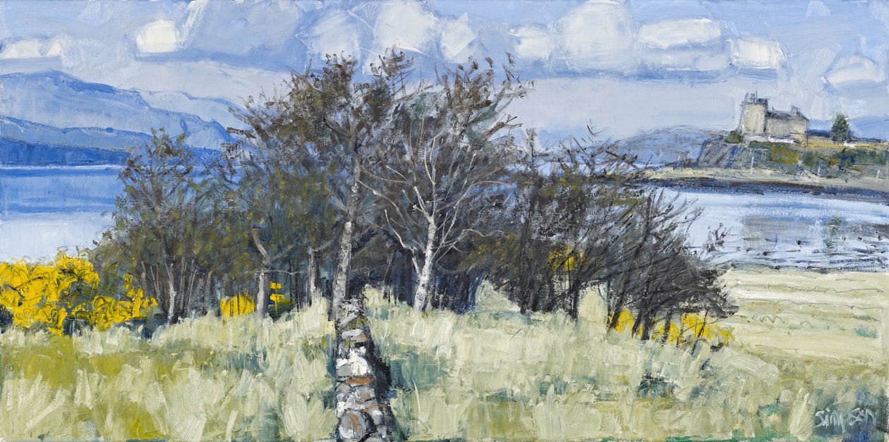 Trees  Castle, Mull, 2010 (olja på duk) av Charles Simpson