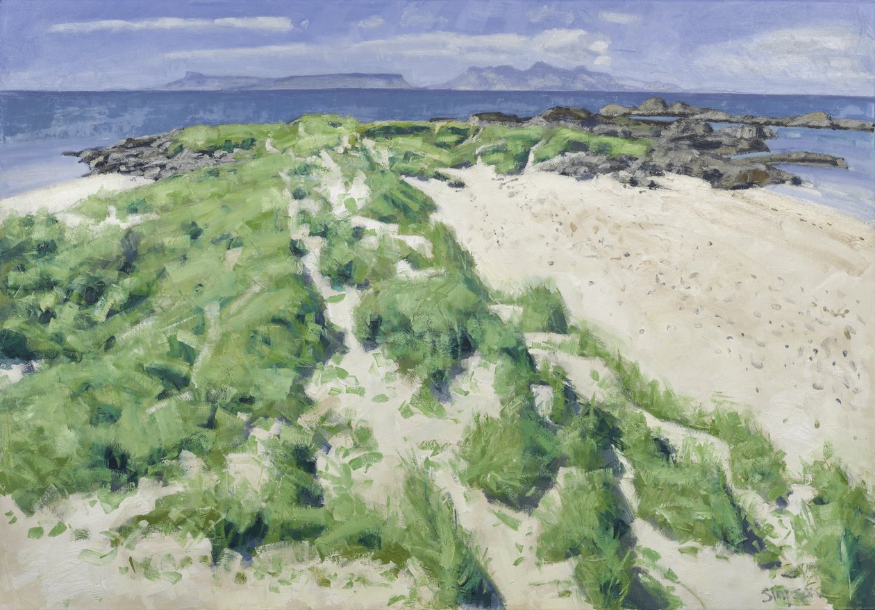 Two Beaches, 2016 (olja på duk) av Charles Simpson