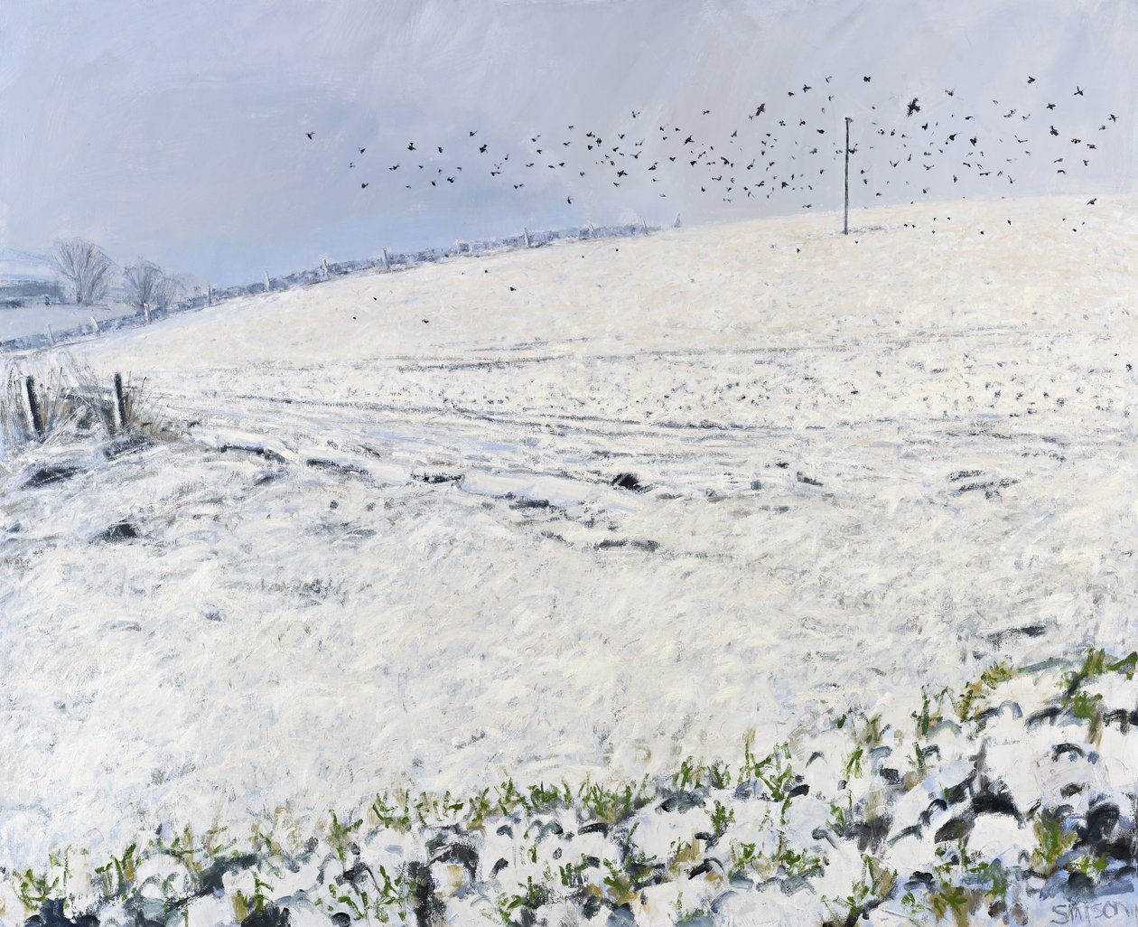 Winter Crows, 2012 (olja på duk) av Charles Simpson