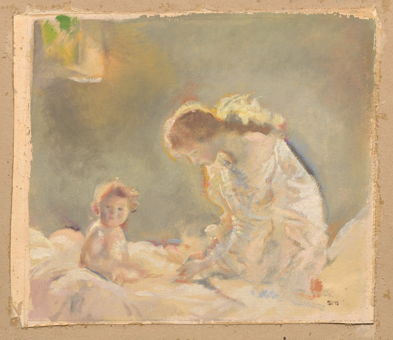 Child Worship, ca 1926 (olja på papper över grafit) av Charles Sims