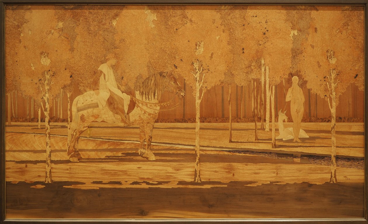 The Lady and the Unicorn 1925 (Ek och intarsia av olika träslag) av Charles Spindler
