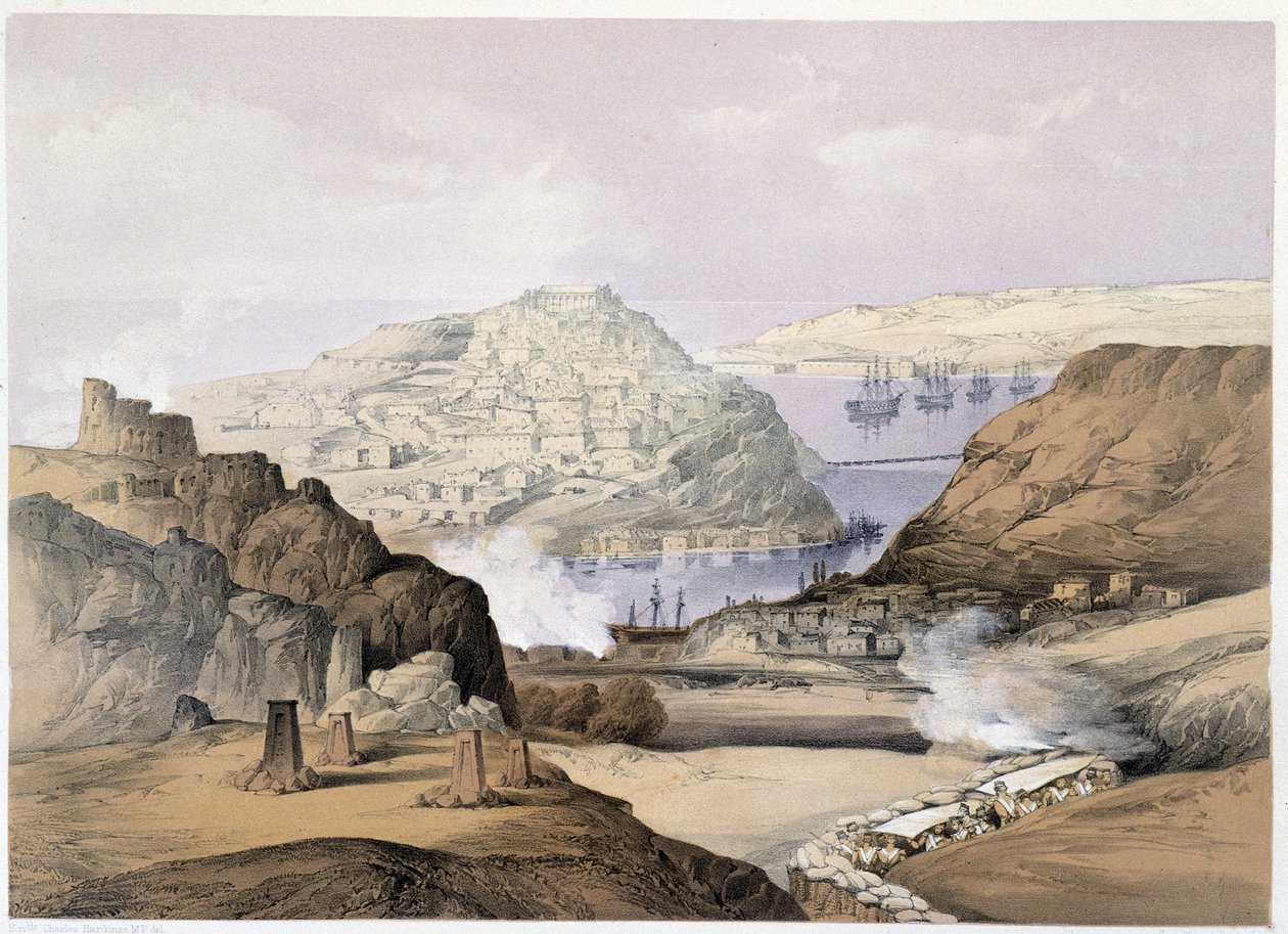 Staden Sebastopol i "" Sevastopol"" av Ch.Hardinge. Litho av Vincent Brooks, d. London 1855 Henry Graves. av Charles Stewart Hardinge