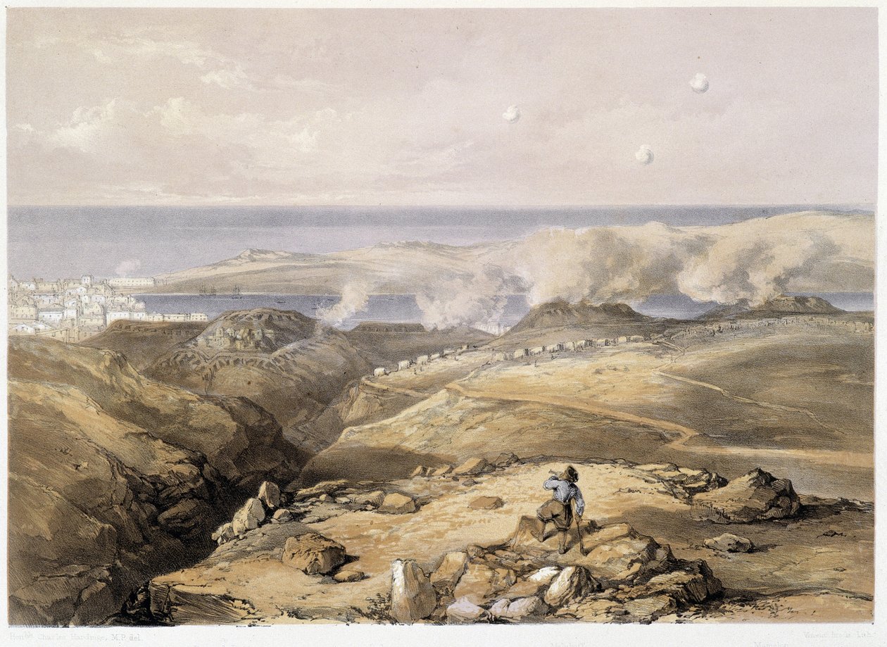 Ryska batterier i "" Sebastopol""" av CH.Hardinge. Litho av Vincent Brooks, d. London 1855 Henry Graves. av Charles Stewart Hardinge