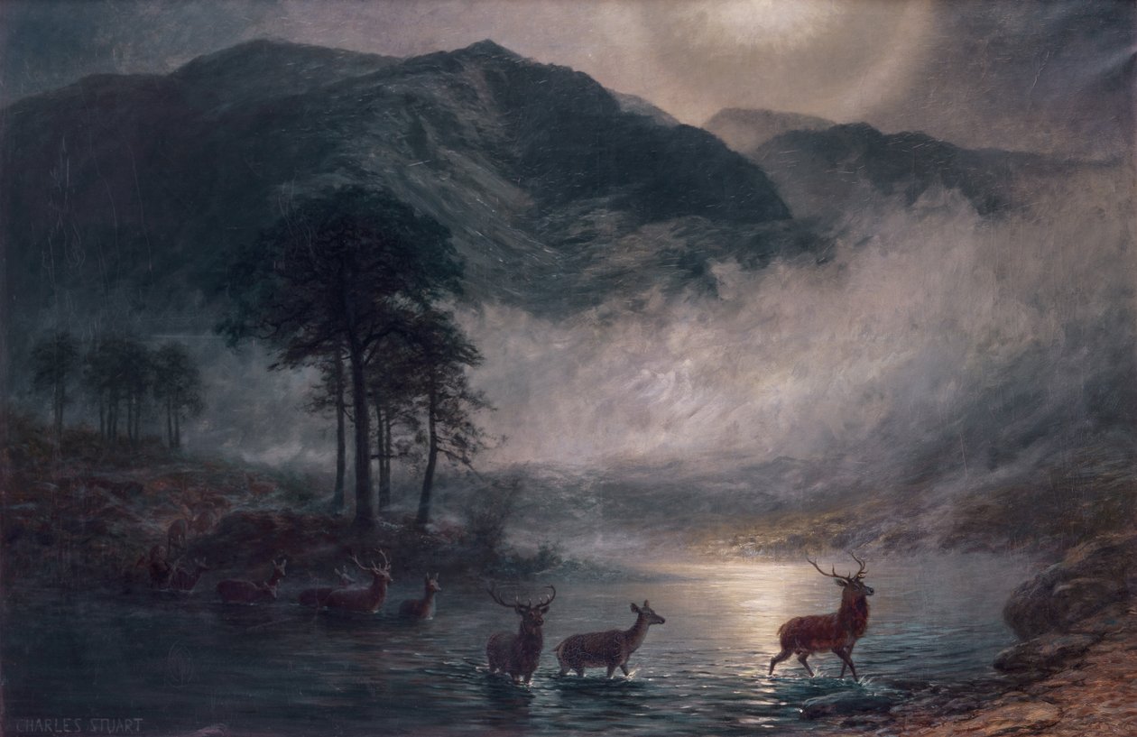 The River Crossing (olja på duk) av Charles Stuart