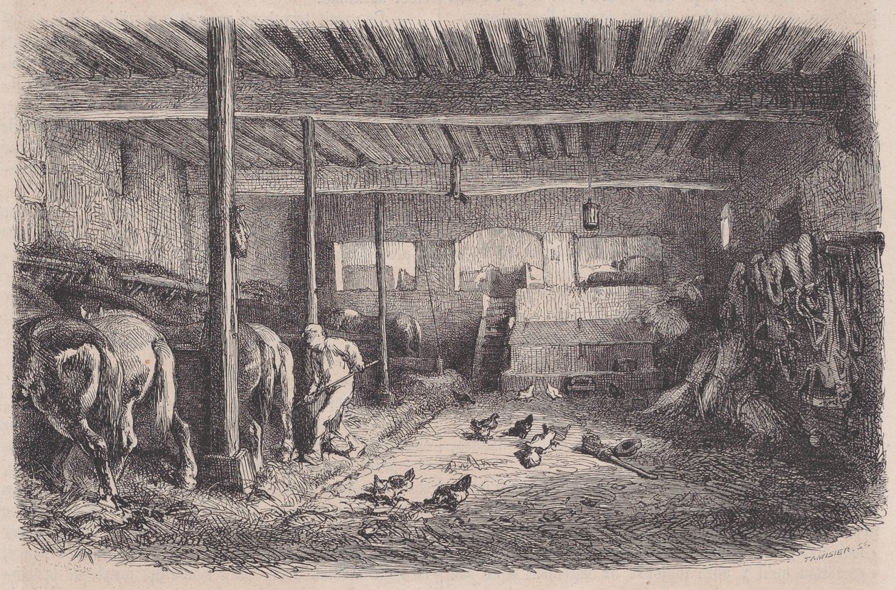Ett stall, från Magasin Pittoresque, ca. 1852. av Charles Tamisier