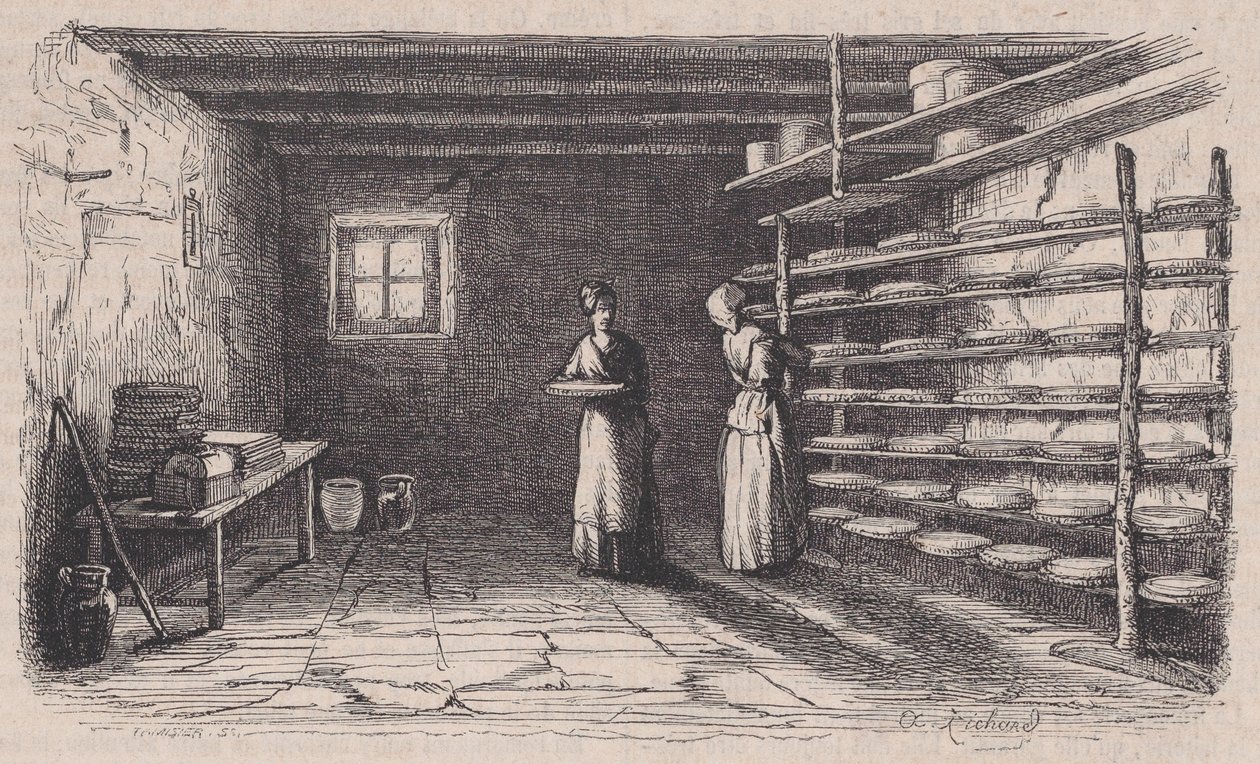 En ostfabrik, från Magasin Pittoresque, ca. 1852. av Charles Tamisier
