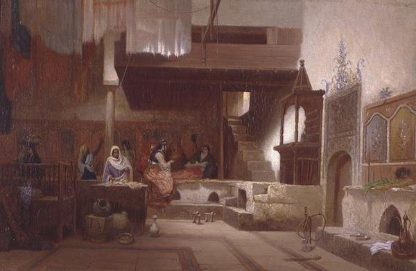 The Hammam (olja på duk) av Charles Theodore  Frere
